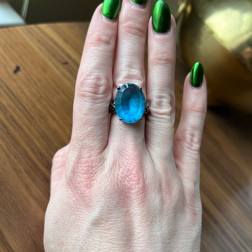 Vintage HUGE Blue Topaz and 925 Sterling Silver Ring, Boho Chunky Cocktail - Picture 3 of 12